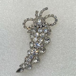 Vintage Leaf Cluster Brooch Pin Bow Pear Shaped Rhinestone Costume Jewelry