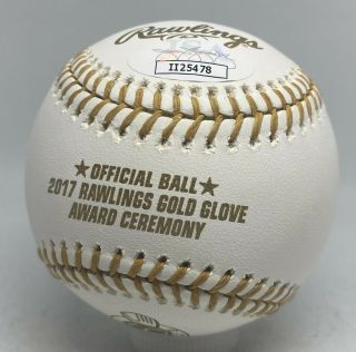 Johan Santana Signed 2017 Gold Glove Award Baseball JSA AUTO NY Mets 2