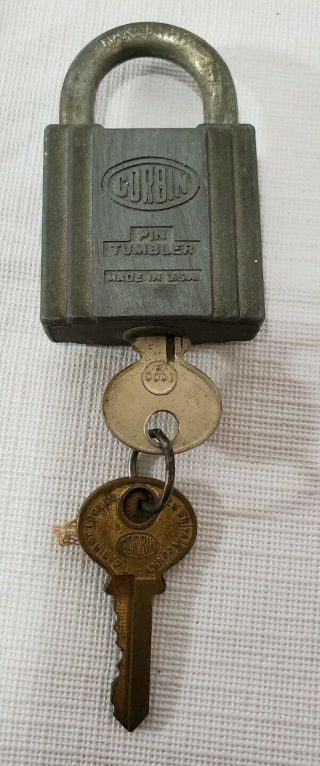 Corbin Pin Tumbler Vintage Padlock Lock W Keys