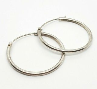 Vintage Signed 925 Sterling Silver Modernist Minimalist Hoop Dangle Earrings