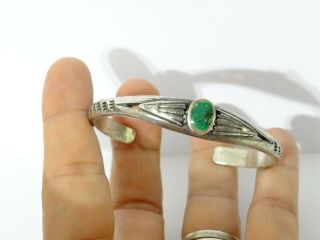 Vintage Hopi Solid Sterling Silver Turquoise Old Pawn Hand Stamped Cuff Bracelet