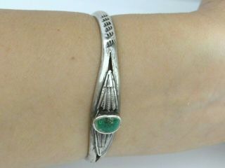 Vintage HOPI Solid Sterling Silver Turquoise Old Pawn hand stamped Cuff Bracelet 3