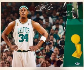 Paul Pierce " 08 Finals Mvp " Signed Celtics 16x20 Photo Bas Beckett Witness