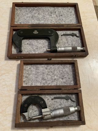 Vintage Etalon Rolle,  Switzerland Micrometers 0 - 1”,  2 - 3” - W/wood Boxes