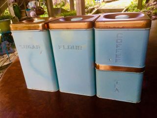 Vintage Lincoln Beautyware Turquoise Mid Century Canister Set