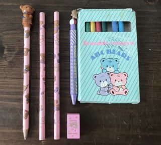 Vintage Sanrio 1985 Robearta Robear Pencils Sharpener Circus Bear Pen Abc Crayon