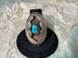 Vintage Zuni Turquoise Snake Eye Shadow Box Ring - Size 8 - Front Is 1 - 3/8 " Tall
