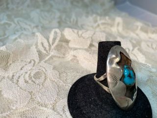 Vintage Zuni Turquoise Snake Eye Shadow Box Ring - Size 8 - Front is 1 - 3/8 