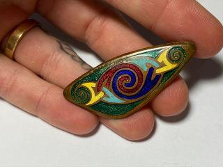Vintage Abstract Enamel On Copper Costume Pin Brooch