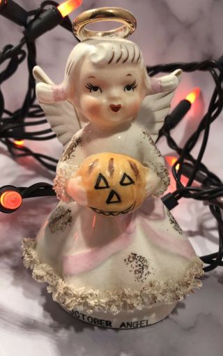 Lefton October Angel Figurine Halloween W/jack - O - Lantern Ar1987 Vintage