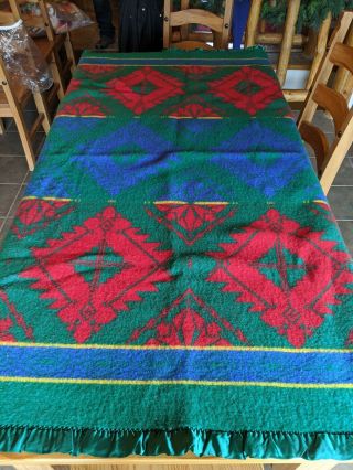 Vintage Beacon Green Red Blue 85 Wool 15 Cotton Twin Blanket