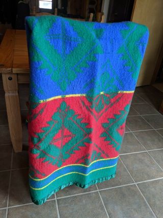 Vintage Beacon Green Red Blue 85 wool 15 cotton Twin Blanket 2