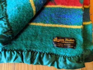 Vintage Beacon Green Red Blue 85 wool 15 cotton Twin Blanket 3