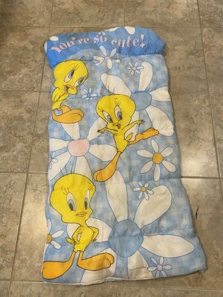 Vintage Tweety Bird Looney Tunes Sleeping Bag Blanket 2000 Warner Bros Usa Made