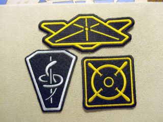 3 Vintage Babylon 5 Costume Official Fan Club Patches Security,  Command,  Medical
