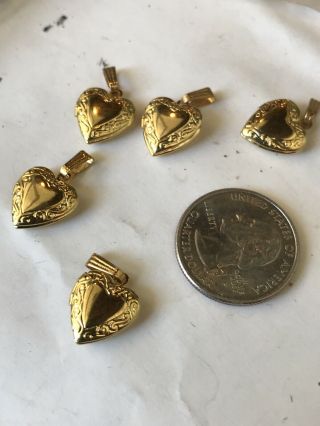 5 Vintage Brass Heart Shaped Lockets Nos