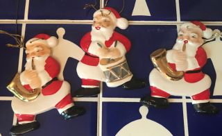 Set Of 3 1950’s Vintage Christmas Yona Japan Ceramic Santa Ornaments