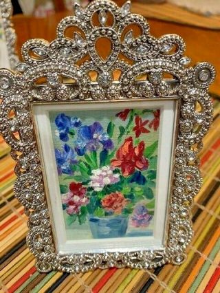 Estate Vintage Miniature Framed Flower Floral Acrylic Painting Framed
