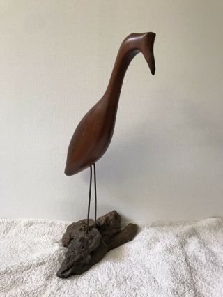 Vintage Miles Greer Signed Hand Carved Wood Bird Sculpture Mid Century Modern