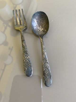 Vintage Tudor Plate Oneida Community Silver Plated Child’s Spoon And Fork Set