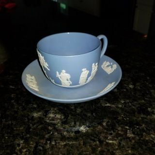 Vintage Wedgwood Blue Jasperware Tea Cup And Saucer
