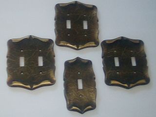 4 Vtg Amerock Double Switch Plate Cover Carriage House Mcm Bronze Brass Scroll