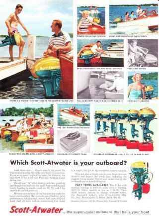 1956 Vintage Ad Scott - Atwater Outboard Motors 3.  6 To 33 Hp Man Cave Art