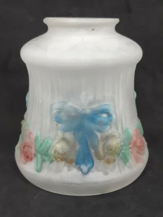 Vintage Satin Glass Light Lamp Shade With Red Yellow Roses And Blue Bows