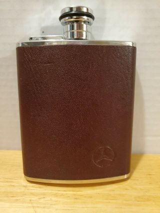 Vintage Mercedes - Benz Leather On Stainless Steel 6 Oz Flask