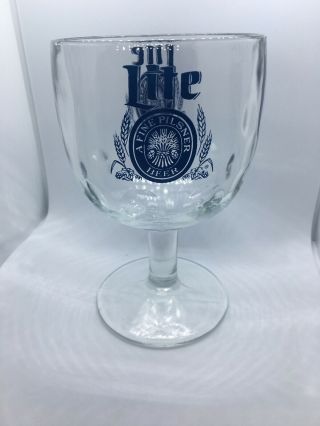 Vtg Miller Lite Fine Pilsner Beer Thumbprint Goblet Glass Mug Cup Stein