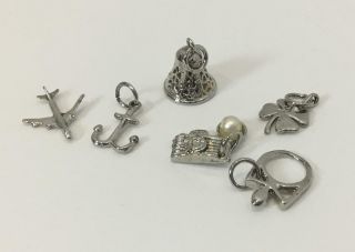Vintage Set Of 6 Sterling Silver Cake Pull/gift/wine Glass/keyring/phone Charms