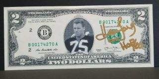 Howie Long Signed Autographed Oakland Raiders $2 Dollar Bill.  Steiner