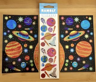 Vintage Hambly & Mrs Grossman Stickers Space Saturn Planet Ufo Glitter Sparkle