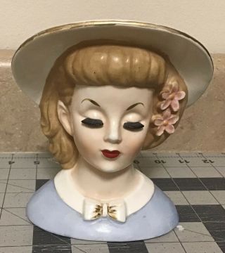 Vintage Lady Head Vase With Large Hat