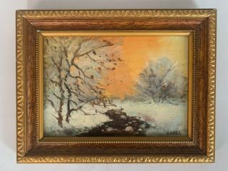 Vintage Oil Landscape Painting Nature Framed Art Mcm 9 " X 7 " Signed Artist Hanel