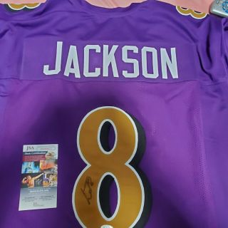Lamar Jackson Autographed Purple Baltimore Ravens Jersey.  Jsa