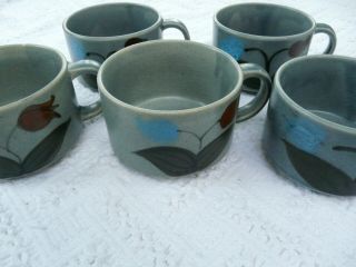 Rare Vintage 5 Mid Century Modern Ceramic Soup Bowls Mug W Handles Korea