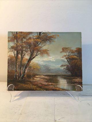 Vintage 10”x8” Landscape Painting On Wood Signed Cantaers?? Great Color