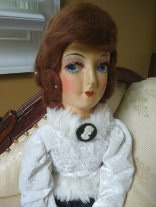 Antique French Boudoir Bed Doll Cloth Painted Face Composition Hands 28 "