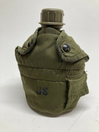 Vintage Us Army Plastic Canteen In Pouch With Mounting Clips Bb1