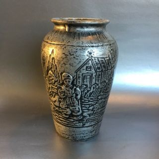 Antique Vintage Medalta Pottery Earthenware Silver Homestead 9.  5 " Vase Studio