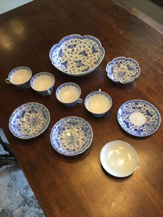 Vintage Japanese Blue And White Dishes 10 W/flea Bites