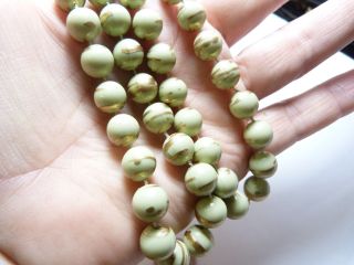 Light Green Gold Painted Plastic Beaded Necklace Vintage 24 Inches