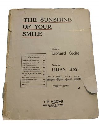 Vintage The Sunshine Of Your Smile Sheet Music 1915 Music By Lillian Ray