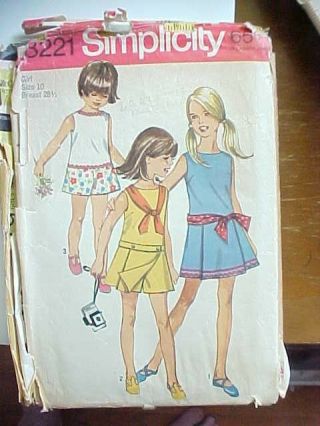 Vintage Sewing Pattern Simplicity Girls Pantdress Skort Dress Shorts 8221 Sz 10