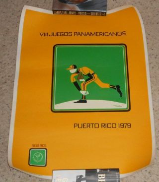 Vintage 1979 Pan American Games Baseball Poster Puerto Rico