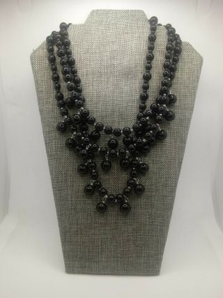 Vintage Talbots Multi Strand Black Glass Bead Necklace
