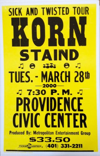 Korn Letterpress Poster Providence 2000 Vintage Staind Only 100 Of
