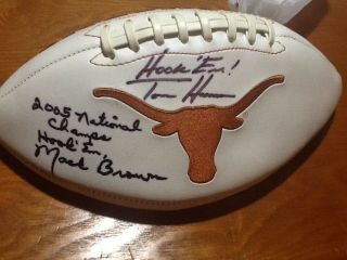 Texas Longhorns Legend Mack Brown & Coach Tom Herman Signed Football 2005 Champs