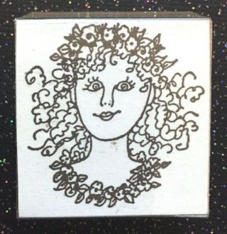 Vintage Rubber Stamp " Flower Girl Face " By Quarter Moon 1 1/2 X 1 1/2 "